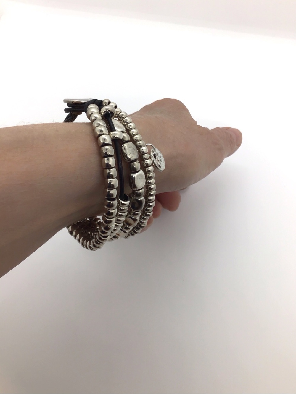 Leather Uno Boho Style Multilayer Wrap Bracelet Silver Tone Beads Charm